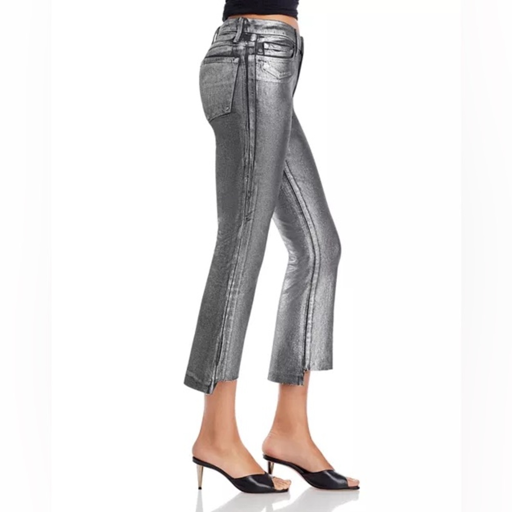 Frame Denim Le Crop Mini High Rise Coated Bootcut Jeans Silver Gunmetal Noir 25